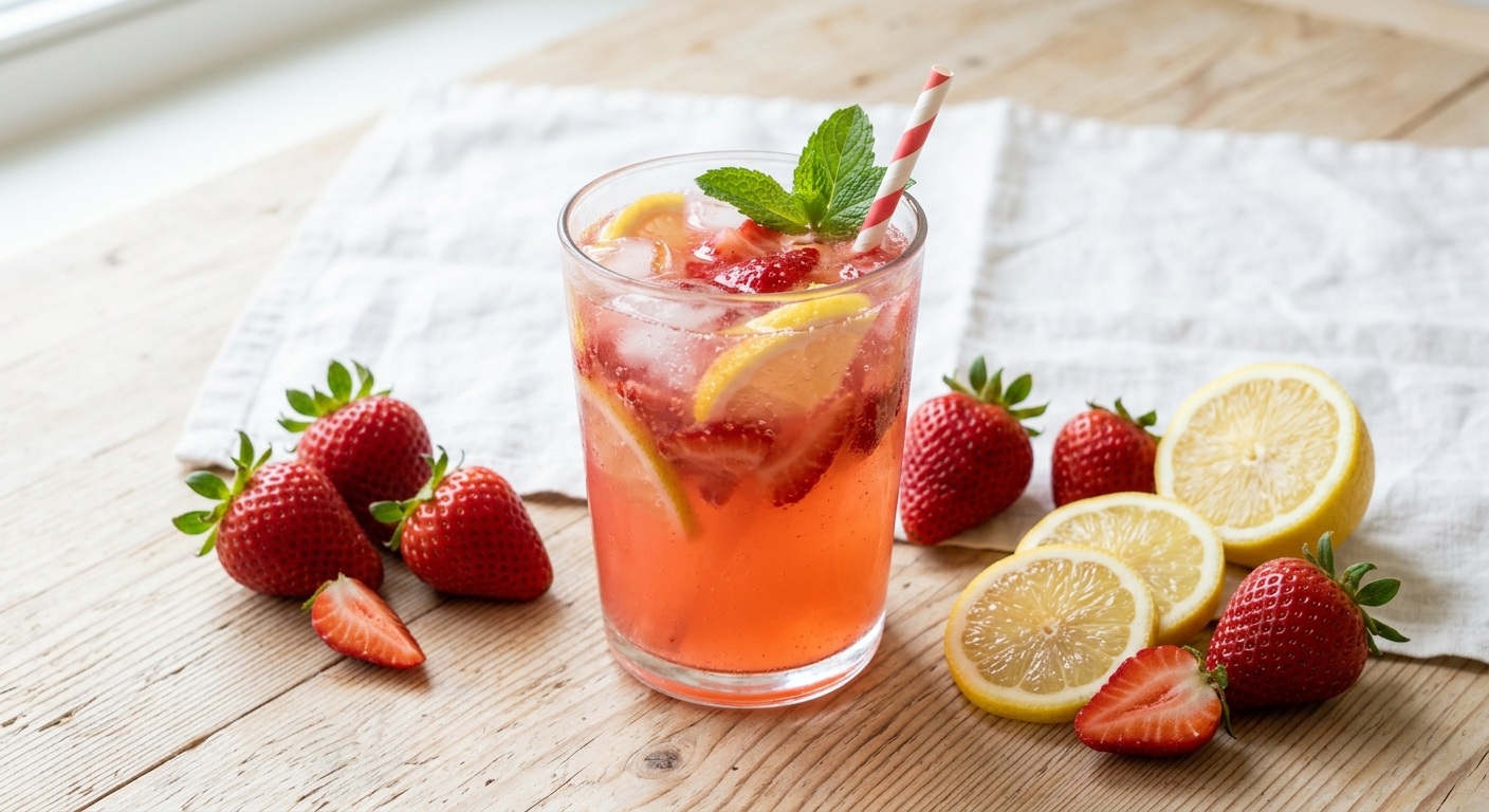 Fresh strawberry lemonade made during kids Montessori practical life activity
